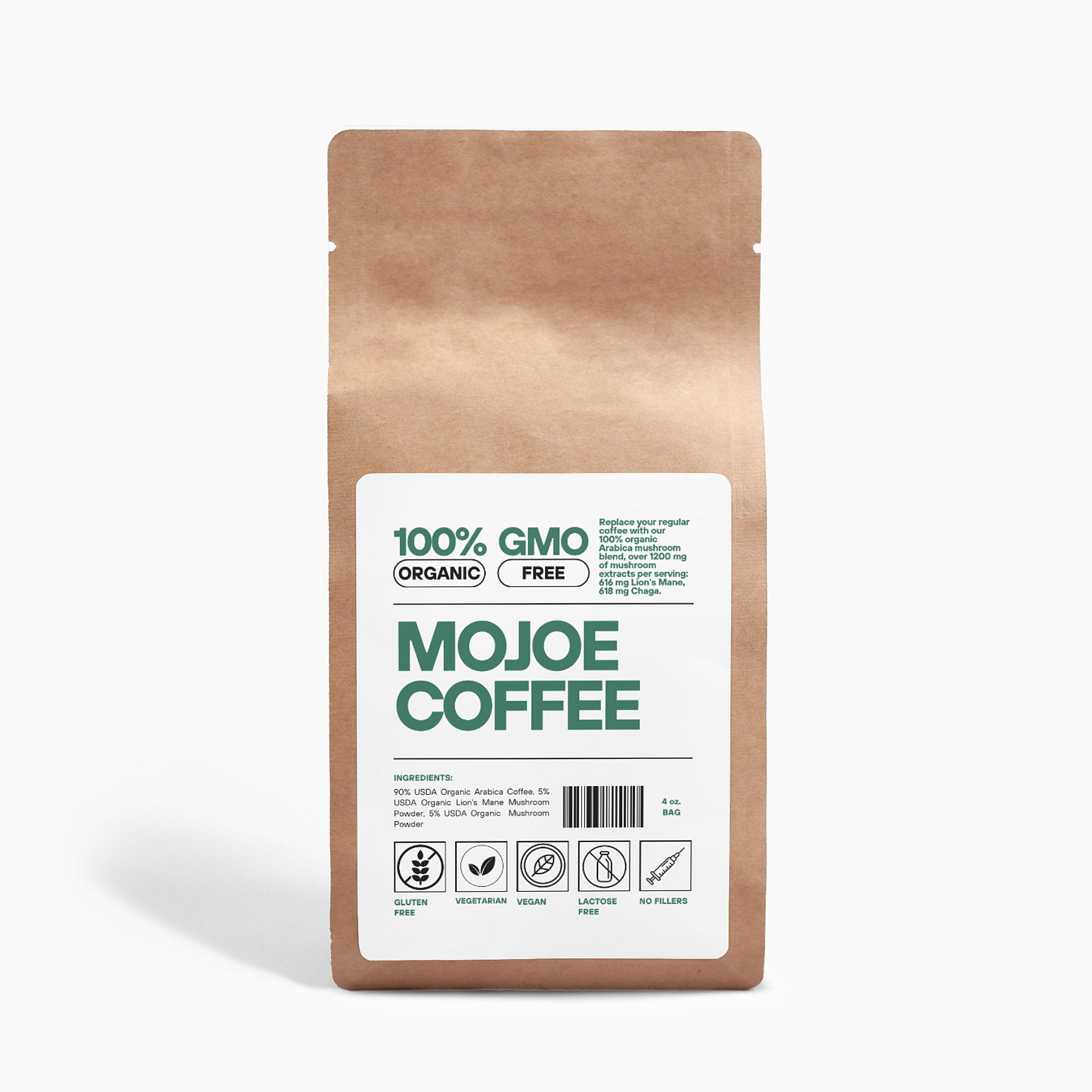MOJOE COFFEE - Lion’s Mane, Chaga, & Coffee Blend (4oz)